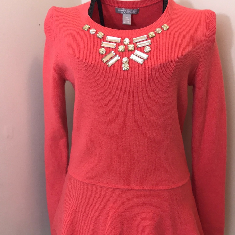Banana Republic Jeweled Orange Peplum Sweater Sz M